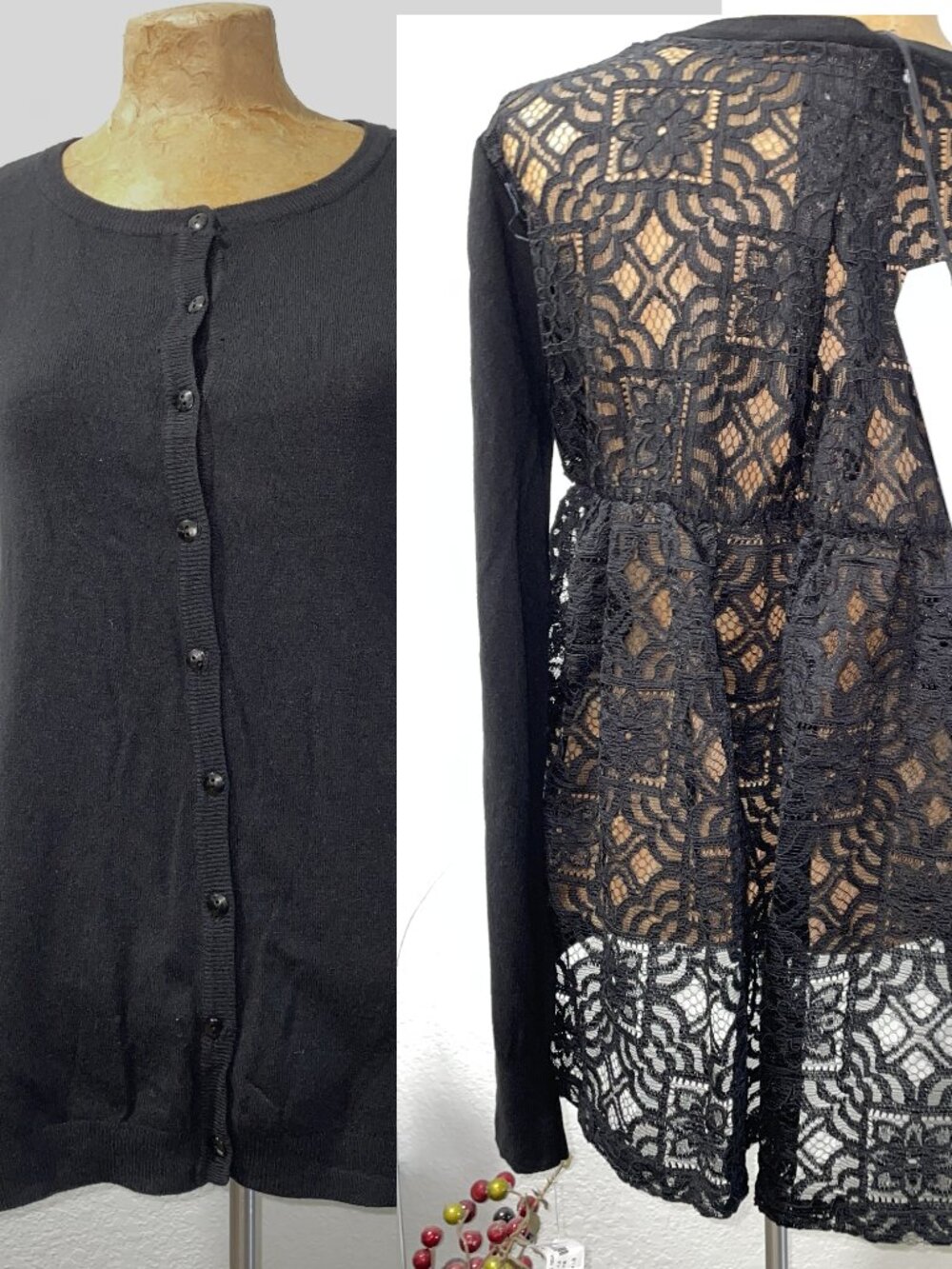 NWT AMICI by BACI Black Lace Cardigan Sweater / Blouse S  Made in Italy